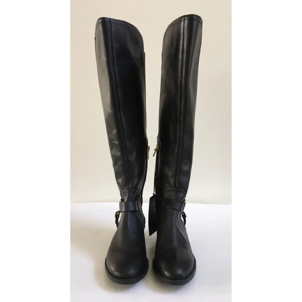 Vince Camuto Pearley Knee High Black Leather Riding Boots Size 6.5M